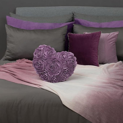 JWH Valentine's Day Throw Pillow Covers Decorative Flower Accent Pillow Cases Heart Shaped Cushion for Couch Living Room Bed Chair 14 x 16 Inches Purple Lilac