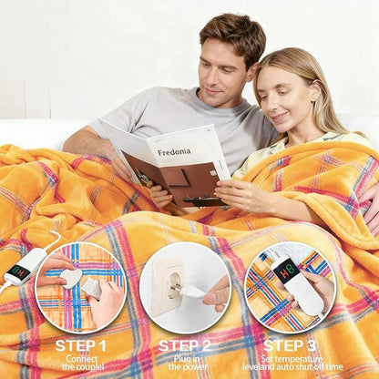 Electric Blanket Heated Throw, Soft Flannel 50"x60" Plaid Heating Blanket with 8 Hours Auto Off 10 Fast Heating Levels Machine Washable Sherpa Heated Blanket with Overheating Protection