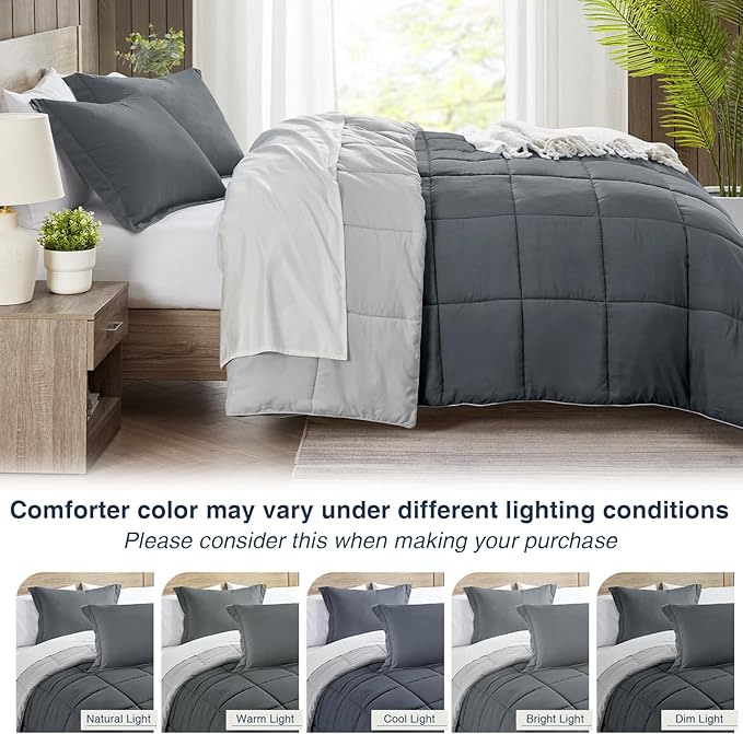 satisomnia Twin Comforter Set, Grey Bedding Comforters Twin XL Size, 2 Pieces Down Alternative Bed Comforter Lightweight, Soft Quilted Bed Set Breathable, Reversible All Season Bedding Sets Gray
