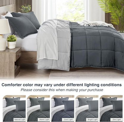 satisomnia Twin Comforter Set, Grey Bedding Comforters Twin XL Size, 2 Pieces Down Alternative Bed Comforter Lightweight, Soft Quilted Bed Set Breathable, Reversible All Season Bedding Sets Gray