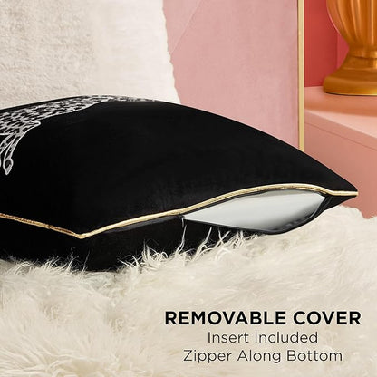 Juicy Couture Reversible Velvet Cheetah Pillow, 18" x 18" Decorative Pillow, Black