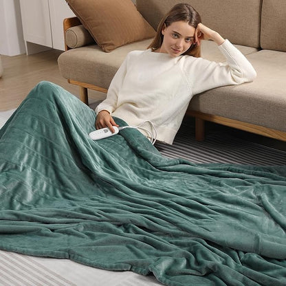 Heated Blanket Queen Size Electric Blanket 84''X90'', Ultra Soft Silky Flannel with 5 Heat Levels & 10 Hrs Timer, ETL Certified & Overheat Protection, Best Gifts for Grandma (Hunter Green)