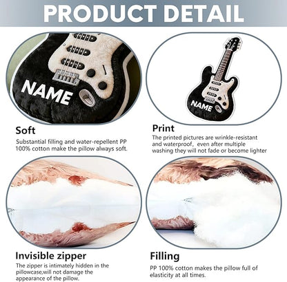 Customized Guitar Shaped Pillow Personalized Double-Sided Printed Cute Pillow Customized Christmas Party Commemorative Gift Sofa Decorative for Boys and Girls 8-32in