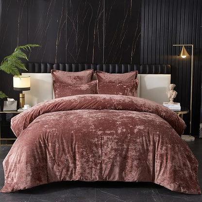 Ivellow Crushed Velvet Comforter Set King, Lightweight Comforter Set, 5pcs Ultra Soft Breathable Pink Comforter Set, Luxury Cozy Flannel Comforter King Size (1 Comforter,2 Pillow Shams, 2 Euro Shams)