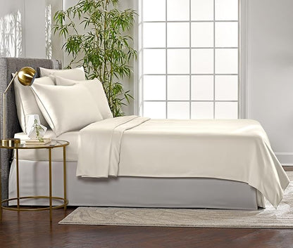 Pure Bamboo King Sheets, Genuine 100% Organic Viscose Derived from Bamboo Bed Sheet Set, Luxuriously Soft & Cooling, Double Stitching, 2 Year Quality Promise (King, Ivory)