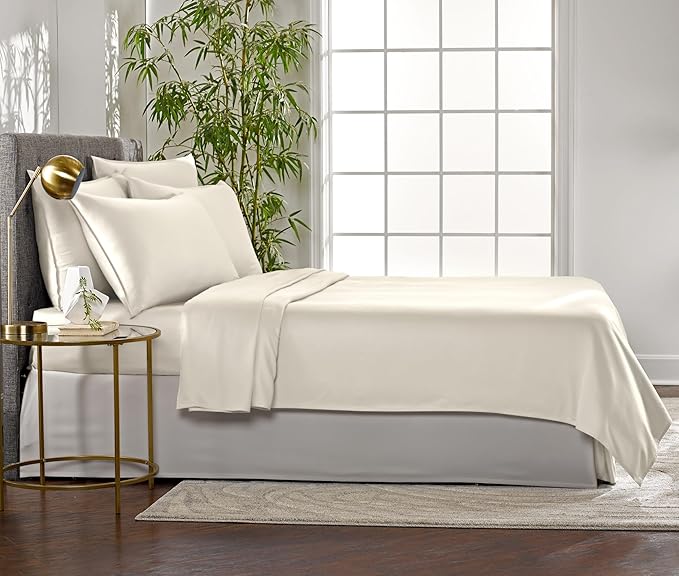 Pure Bamboo Full Sheets, Genuine 100% Organic Viscose Derived from Bamboo Bed Sheet Set, Luxuriously Soft & Cooling, Double Stitching, 2 Year Quality Promise (Full, Ivory)