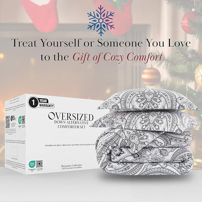 Southshore Fine Living, Inc. Oversized Full/Queen Size Comforter Bedding Set, Boho Bedding, Paisley Bedspread, Full Size/Queen Bed Comforter Set with 2 Matching Shams, Pure Melody Black