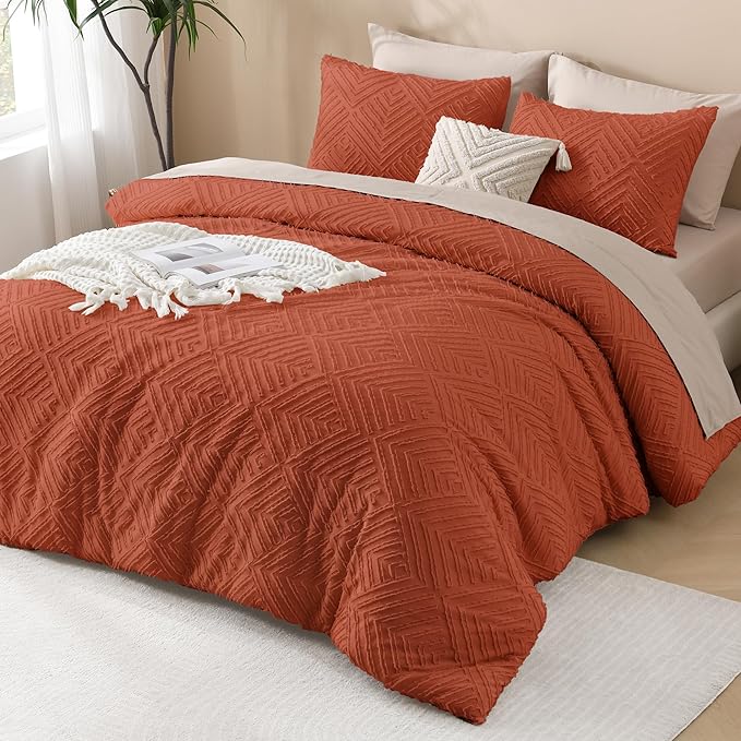 Andency Burnt Orange Oversized King Comforter 128''x120'', 3 Pieces Terracotta Soft Boho Bedding Set & Collections, All Season Farmhouse Tufted Fluffy Bed Set (1 Comforter, 2 Pillowcases)