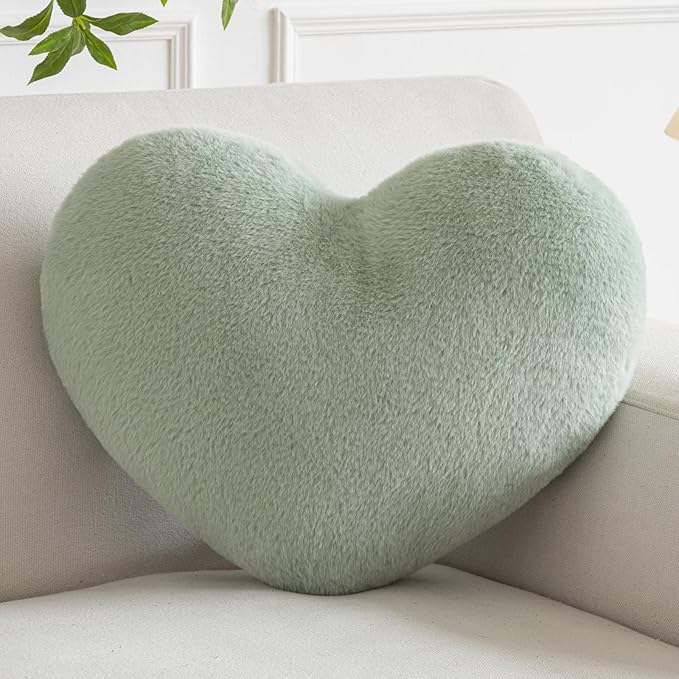 Xiashrk Heart Pillow, Heart Shaped Pillow for Bed Couch, Soft Decorative Heart Throw Pillow, Cute Decorate Pillows, Heart Pillows for Bedroom Living Room (Sage Green, Mini 12.9"x9.8")