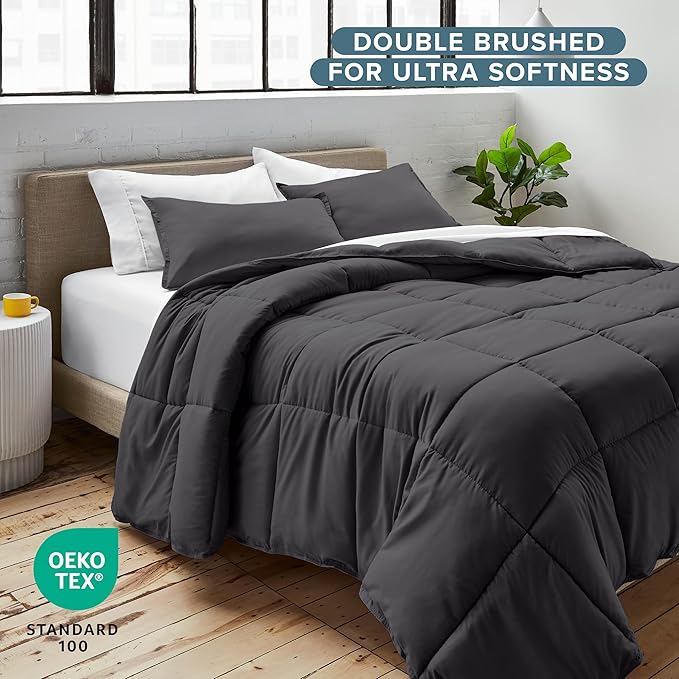 Bare Home Comforter Set - Queen Size - Ultra-Soft - Goose Down Alternative - Premium 1800 Series - Reversible - All Season Warmth (Queen, Forged Iron Grey)
