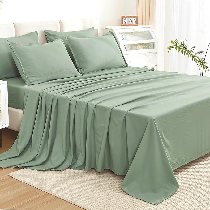 Litanika Comforter California King Size Set Sage Green - 7 Pieces Bed in a Bag California King Bedding Comforter Sets, Plain Lightweight Bed Set with Comforter, Sheets, Pillowcases & Shams