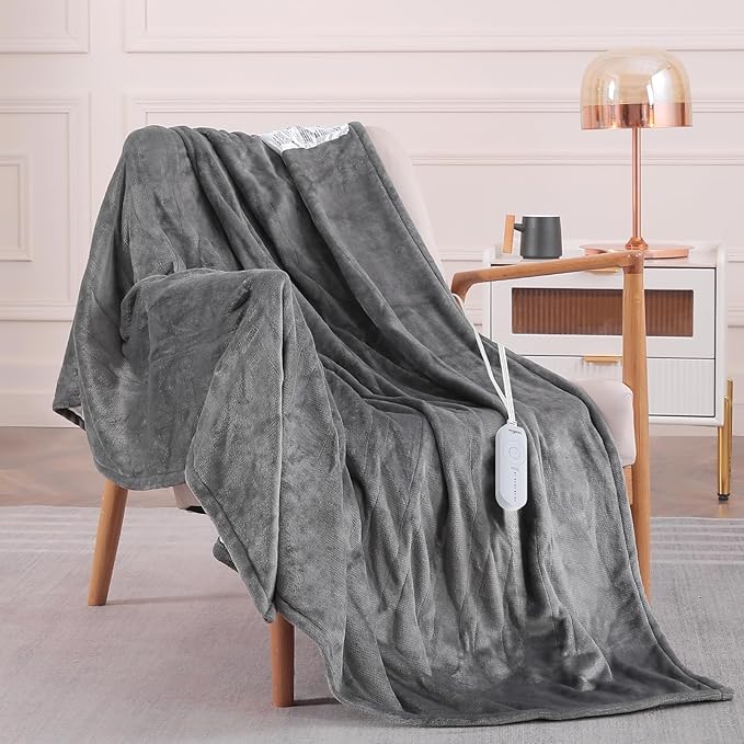 HOMLYNS LuxeHeat Heated Blanket Electric Blanket, Soft Flannel Sherpa Heated Throw, Heating Blanket with 5 Heat Settings, 3 hrs Timer Auto Shut Off (50x60 inches, Grey)