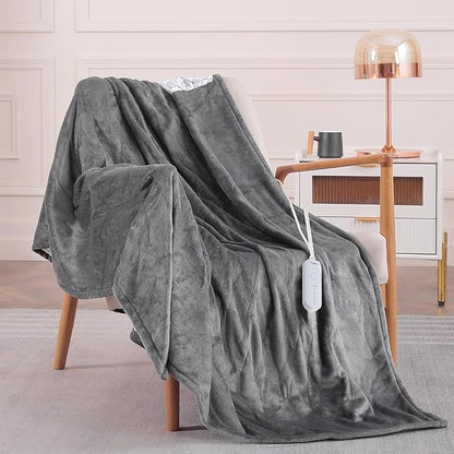 HOMLYNS LuxeHeat Heated Blanket Electric Blanket, Soft Flannel Sherpa Heated Throw, Heating Blanket with 5 Heat Settings, 3 hrs Timer Auto Shut Off (50x60 inches, Grey)