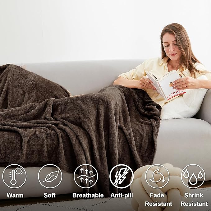 Hansleep Fleece Brown Throw Blanket, Super Soft Blanket Flannel Fuzzy Plush Cozy Blanket for All Seasons, Brown, Throw 50x60 Inches