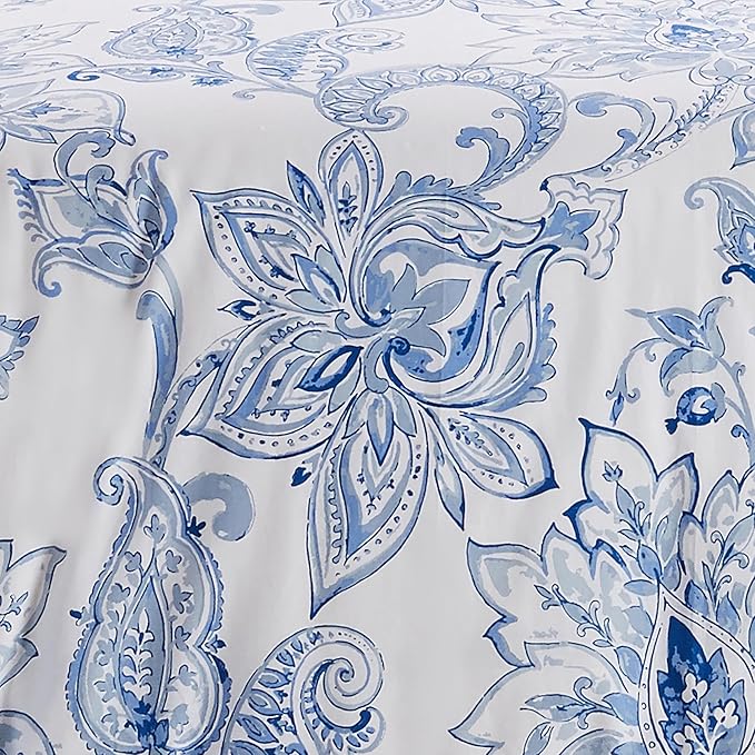 Levtex Home - Benette Comforter Set - Twin Comforter + One Standard Pillow Cases - Floral Paisley - Blue and White - Comforter (68 x 88in.) and Pillow Case (26 x 20in.) - Cotton