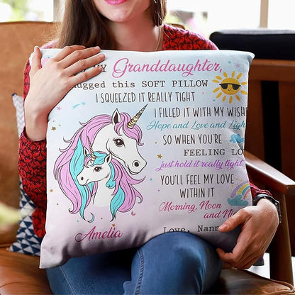 Hyturtle Personalized Granddaughter Throw Pillow (Insert Included) Gifts from Grandma - Birthday Graduation Gifts for Granddaughter -Unicorn Custom Name Sofa Couch Cushion Home Decor Pillow