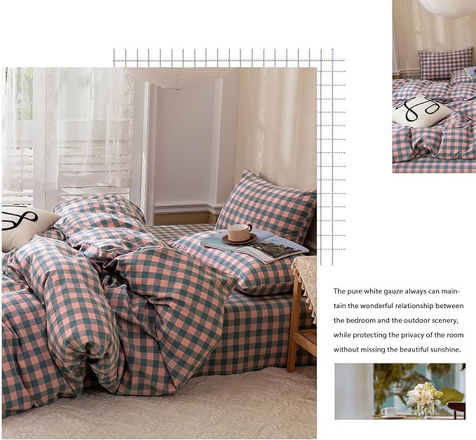 VM VOUGEMARKET Girls Comforter Set Twin XL Pink Blue Plaid Gingham Down Comforter with 2 Pillowcases,Modern Cozy Purple Grid Bedding Quilt Set 68"x90"