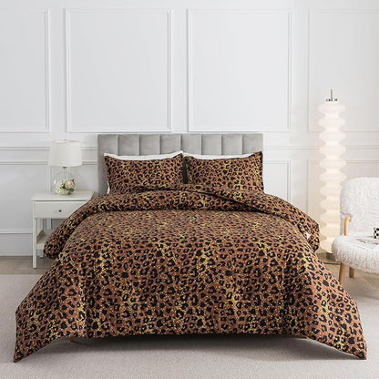 Caressma Safari Leopard Cheetah Print Brown Comforter Set, Full Size 3 Pieces for All Seasons, Untamed Wilderness Style Comforter with Pillowshams, Ultra Soft Microfiber