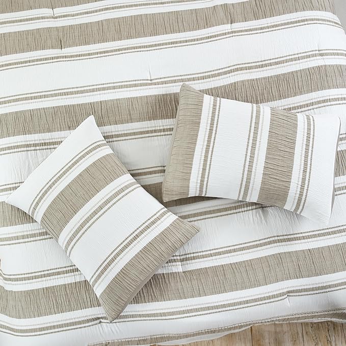 Modern Threads 5-Piece Jacquard Comforter Set, Lonnie Queen in White Taupe – Elegant Comforter, 2 Pillow Shams, and 2 Decorative Pillows