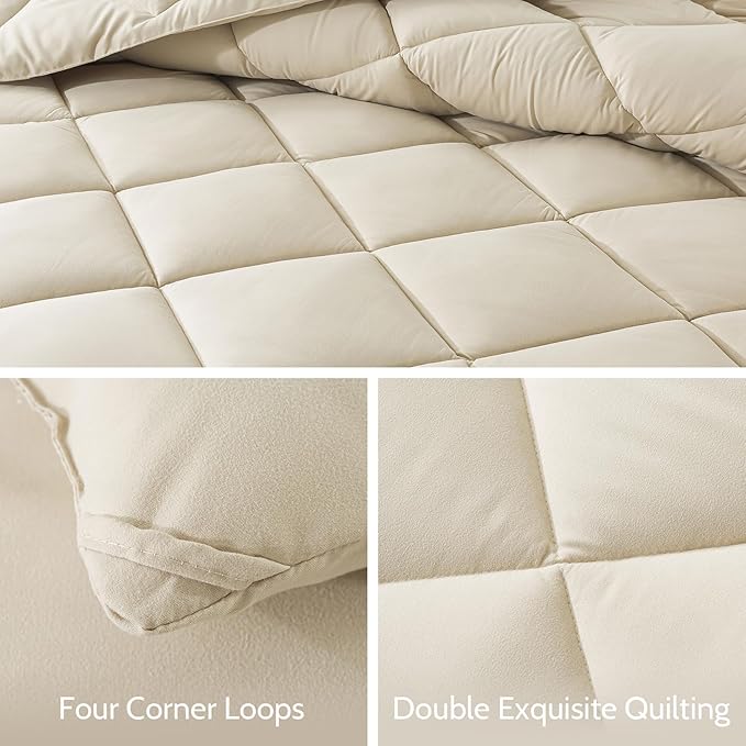 Decroom Lightweight King Comforter Set with 2 Pillow Sham - 3 Pieces Set - Quilted Down Alternative Comforter/Duvet Insert for All Season - Beige - King Size