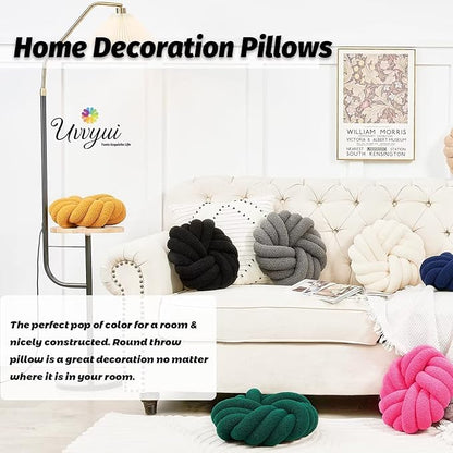 Uvvyui Knot Pillows, 14 Inch Decorative Throw Pillows Round Pillows Cushion, Soft Handmade Knotted Ball Pillow Plush Cushion Home Decor for Bed Couch Living Room (Black, 14 Inch)