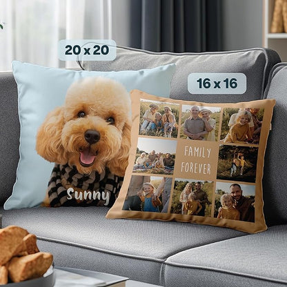 Fabric Textile Products Photo Pillows - USA Made - Customized with Pictures and Text - Throw Pillow - Personalized Gift - Friend Gifts - Kids Pillows (16"x16")