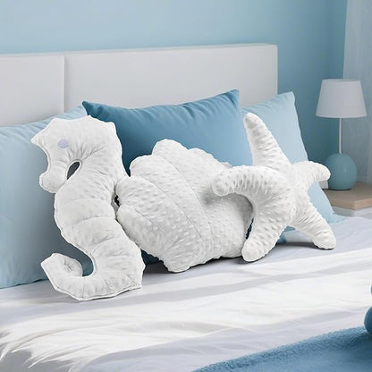 AELS Coastal Throw Pillows Set of 2, Starfish Seahors Pillows, Beach Ocean Nautical Themed Smooth Soft Minky Decorative Throw Pillows, Cute Pillow for Couch Sofa Bed Living Room Bedroom Nursery, White