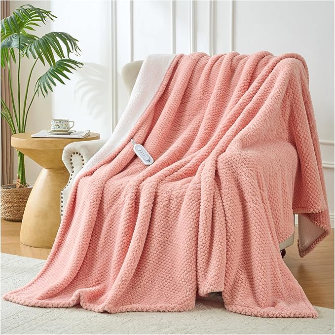Heated Blanket Electric Blanket Full Size, 72" x 84" Soft Fluffy Fast Heating Blanket 8 Heating Levels & 10 Hours Auto Off with ETL & FCC Certification, Pink