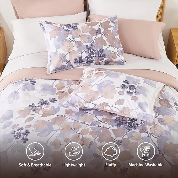 Queen Comforter Set Terracotta Bed Set, 9 Pieces Cute Floral Bedding Set Ultra Soft Botanical Flowers Comforter, Sheets, Pillowcases & Shams