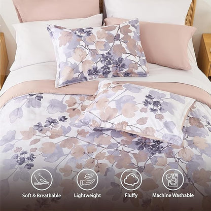 Queen Comforter Set Terracotta Bed Set, 9 Pieces Cute Floral Bedding Set Ultra Soft Botanical Flowers Comforter, Sheets, Pillowcases & Shams
