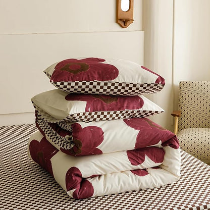 Cottonight Burgundy Sunflower Comforter Set - Wine Red King Size for Women and Girls - Dark Red Floral Bedding With Big Botanical Flowers - Cute Chic Soft Breathable Blanket Quilt