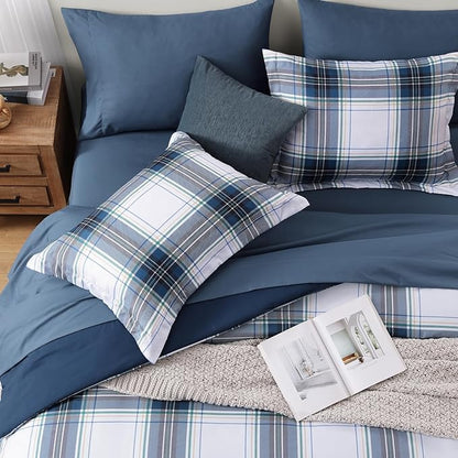 MaiRêve Twin XL Size Plaid Comforter Set Blue White, Classic 5 Pieces Farmhouse Bedding Set, All Season Lightweight Bed in A Bag with Sheets, Pillowcase & Sham