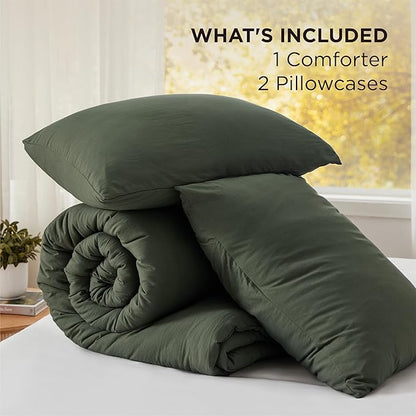 Bedsure Super King Comforter Set, Dark Green Soft Prewashed Bedding for All Seasons, 3 Pieces GentleSoft™ Bed Set, 1 Lightweight Comforter (120"x120") and 2 Pillowcases (20"x36")