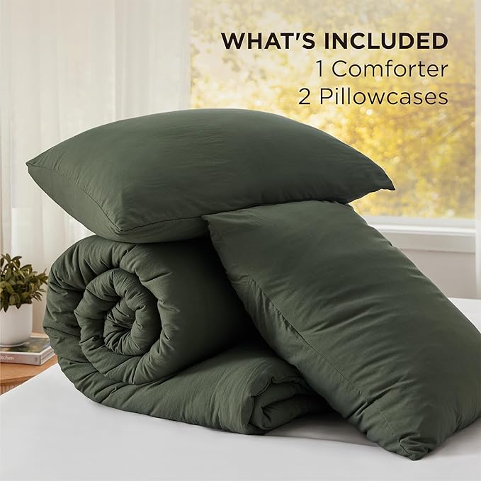 Bedsure Super King Plus Comforter Set, Dark Green Soft Prewashed Bedding for All Seasons, 3 Pieces GentleSoft™ Bed Set, 1 Lightweight Comforter (128"x120") and 2 Pillowcases (20"x36")