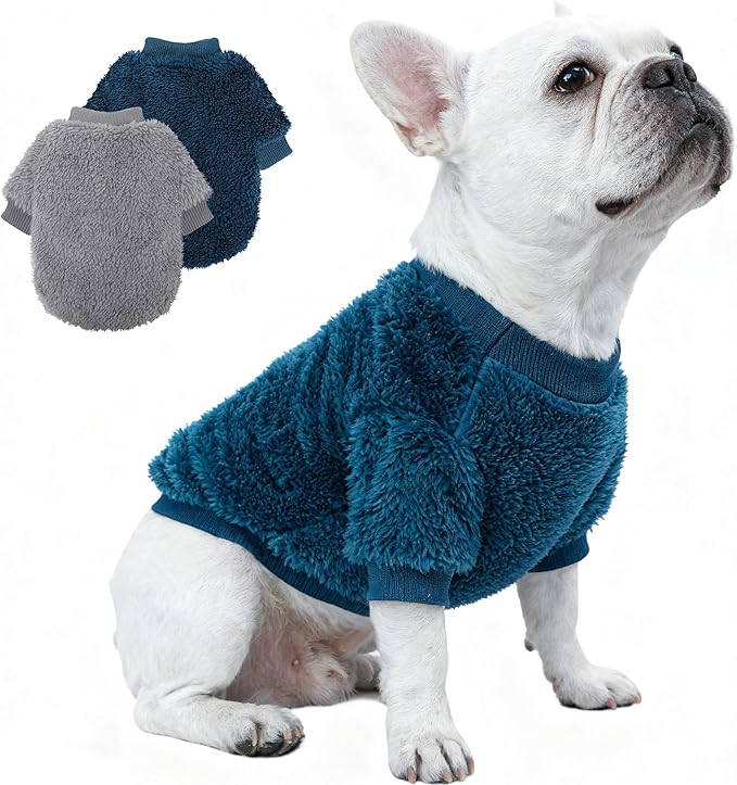 Cozy Pet Fleece Sweater, Double Velvet Winter Dog Clothes, Purple and Cream, Set of 2 (Navy Blue+Grey, X-Large)