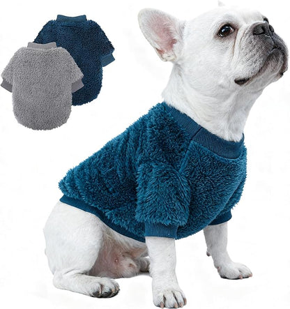 Cozy Pet Fleece Sweater, Double Velvet Winter Dog Clothes, Purple and Cream, Set of 2 (Navy Blue+Grey, X-Large)