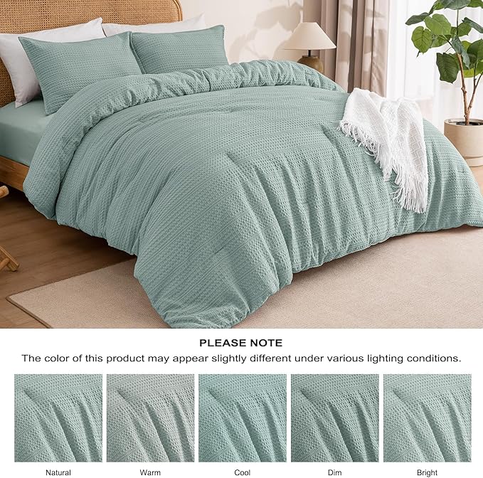 PHF Soft Waffle Comforter Set King Size- Comfy Breathable Waffle Weave Comforter with 2 Pillow Shams, 3 Pieces Less Snagging Lightweight Textured Bedding Set for All Season, Dusty Blue