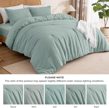 PHF Soft Waffle Comforter Set King Size- Comfy Breathable Waffle Weave Comforter with 2 Pillow Shams, 3 Pieces Less Snagging Lightweight Textured Bedding Set for All Season, Dusty Blue