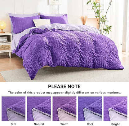 HYMOKEGE Dark Purple/Lavender Twin XL Comforter Set Seersucker 5 Pieces, All Season Luxury Bed in a Bag for Bedroom, Bedding Set with Comforter, Sheets, Pillowcase & Sham