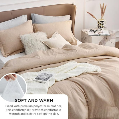 Bedsure King Size Comforter Set - Warm Sand King Comforter Set, Soft Bedding for All Seasons, Cationic Dyed Bedding Set, 3 Pieces, 1 Comforter (104"x90") and 2 Pillow Shams (20"x36"+2")