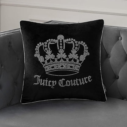 Juicy Couture Square 1-Piece Living Room and Bedroom Décor, Premium Throw Pillow, 20"x20", Black Rhinestone Crown