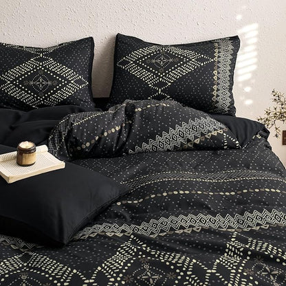 Wake In Cloud - Boho Comforter Set, Farmhouse Bohemian Western Aztec Neutral Aesthetic, Soft Lightweight Bedding, 3 Pieces, Charcoal Black, Full Size