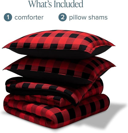 Bare Home Comforter Set - Full Size - Ultra-Soft - Goose Down Alternative - Premium 1800 Series - All Season Warmth Comforter (Full, Buffalo Plaid - Red/Black/Black)