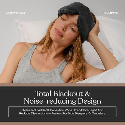 Lunya Weighted Silk Sleep Mask – Mulberry Silk Eye Cover with Cooling Glass Beads, Noise-Reducing Fit, Washable Fabric, and Travel Pouch – Sleeping Mask for Men and Women - Meditative Grey – Large