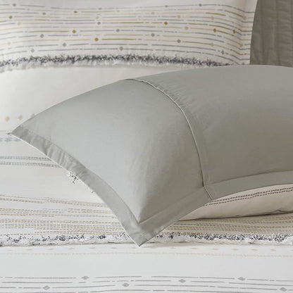 INK+IVY Luxurious Cotton-Bedding Set - Mid Century Trendy Geometric Design, All Season Cozy-Cover With Matching-Shams, Full/Queen, Nea Trims Grey/Multi