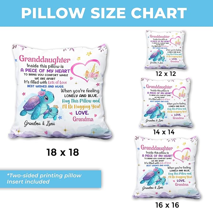 Hyturtle Personalized Granddaughter Pillow (Insert Included) Gifts from Grandma - Birthday Graduation Gifts for Granddaughter - Sea Turtle Custom Name Sofa Couch Cushion Home Decor Pillow