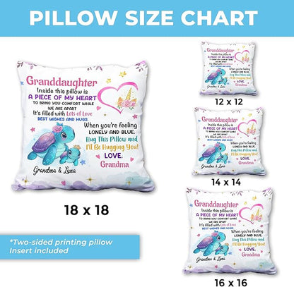 Hyturtle Personalized Granddaughter Pillow (Insert Included) Gifts from Grandma - Birthday Graduation Gifts for Granddaughter - Sea Turtle Custom Name Sofa Couch Cushion Home Decor Pillow