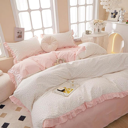 HighBuy Flower Comforter Set Queen Size Coquette Romantic Comforter Fluffy Girl Lace Bedding Comforters Soft Ruffle Floral Comforter Set 1 Ruffled Comforter with 2 Pillowcases for All Season