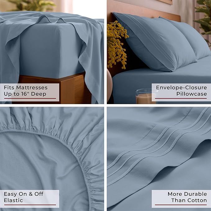 Mellanni Full Sheets Set - 4 PC Iconic Collection Bedding - Hotel Luxury, Extra Soft, Cooling Bed Sheets - Wrinkle, Fade, Stain Resistant (Full, Blue Hydrangea)