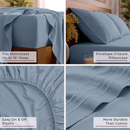 Mellanni Full Sheets Set - 4 PC Iconic Collection Bedding - Hotel Luxury, Extra Soft, Cooling Bed Sheets - Wrinkle, Fade, Stain Resistant (Full, Blue Hydrangea)
